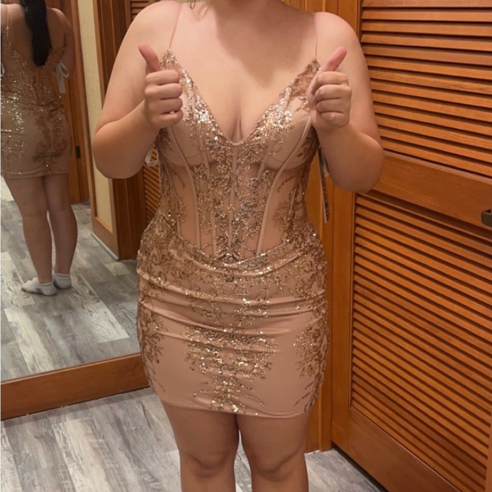 Jovani #04699 Homecoming Dress Rose Gold